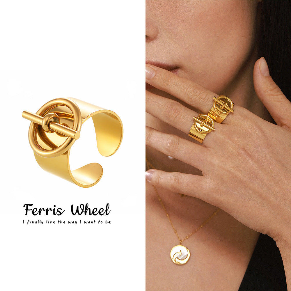 Minimal Modern Gold-Plated Stainless Steel Toggle Ring – Trendy Women's Fashion Jewelry