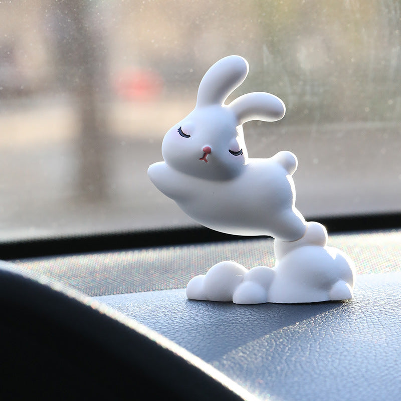 Mini Bunny Car Dashboard Ornament – Resin Cartoon Decor for Car Interior