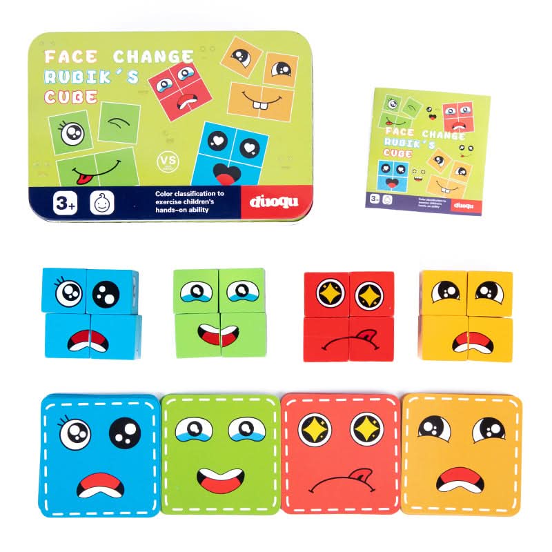 Face-Changing Wooden Puzzle Cube Game Toy