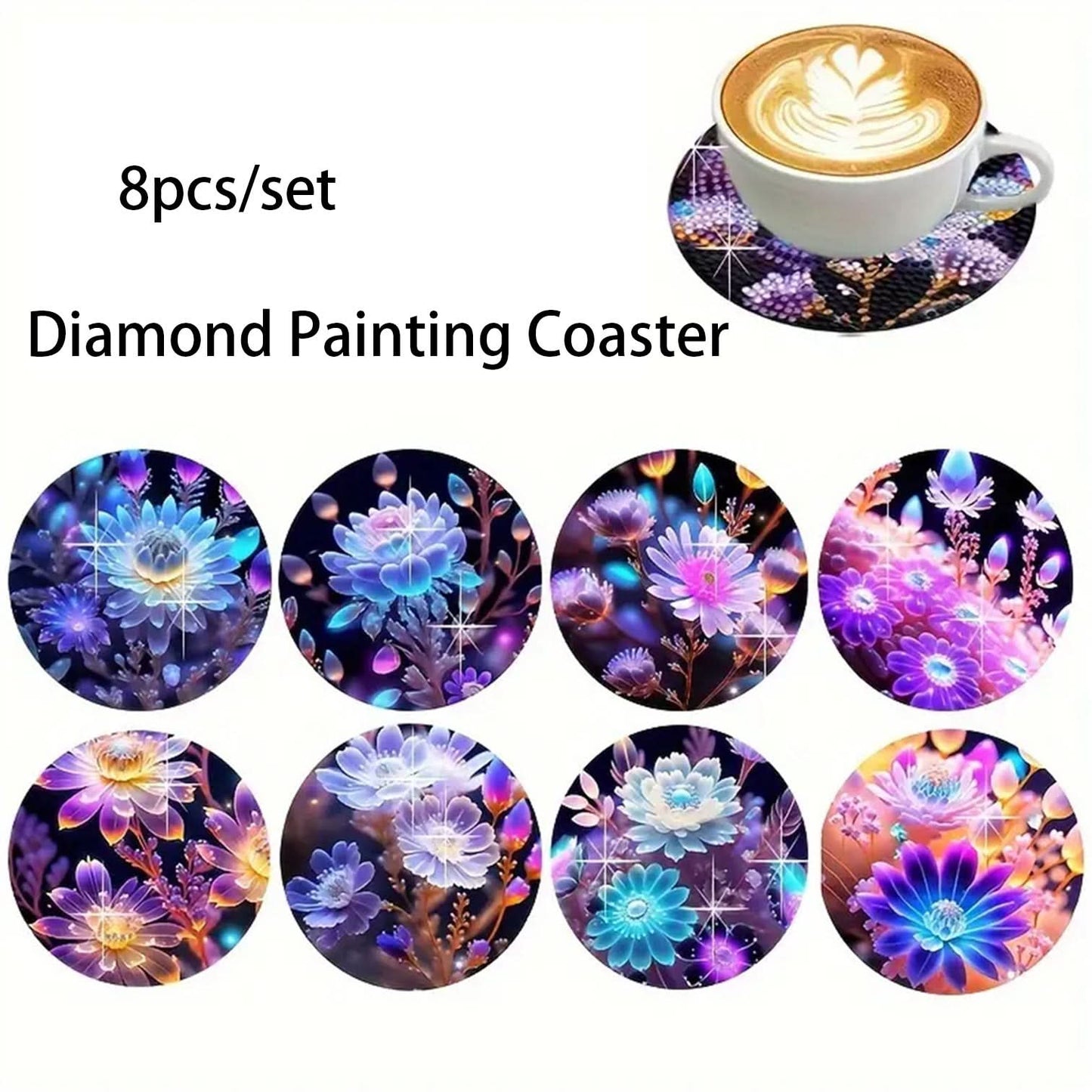 8-Piece DIY Diamond Painting Coasters - Mandala Blue & White Porcelain Design