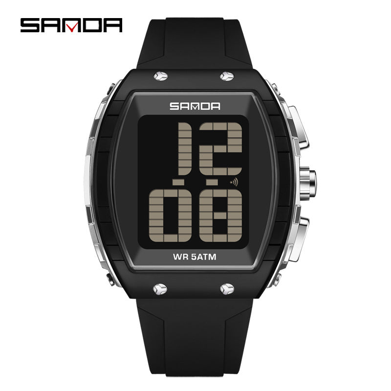 Sanda Digital Barrel Watch – Waterproof Multifunction Student Watch with Voice Time