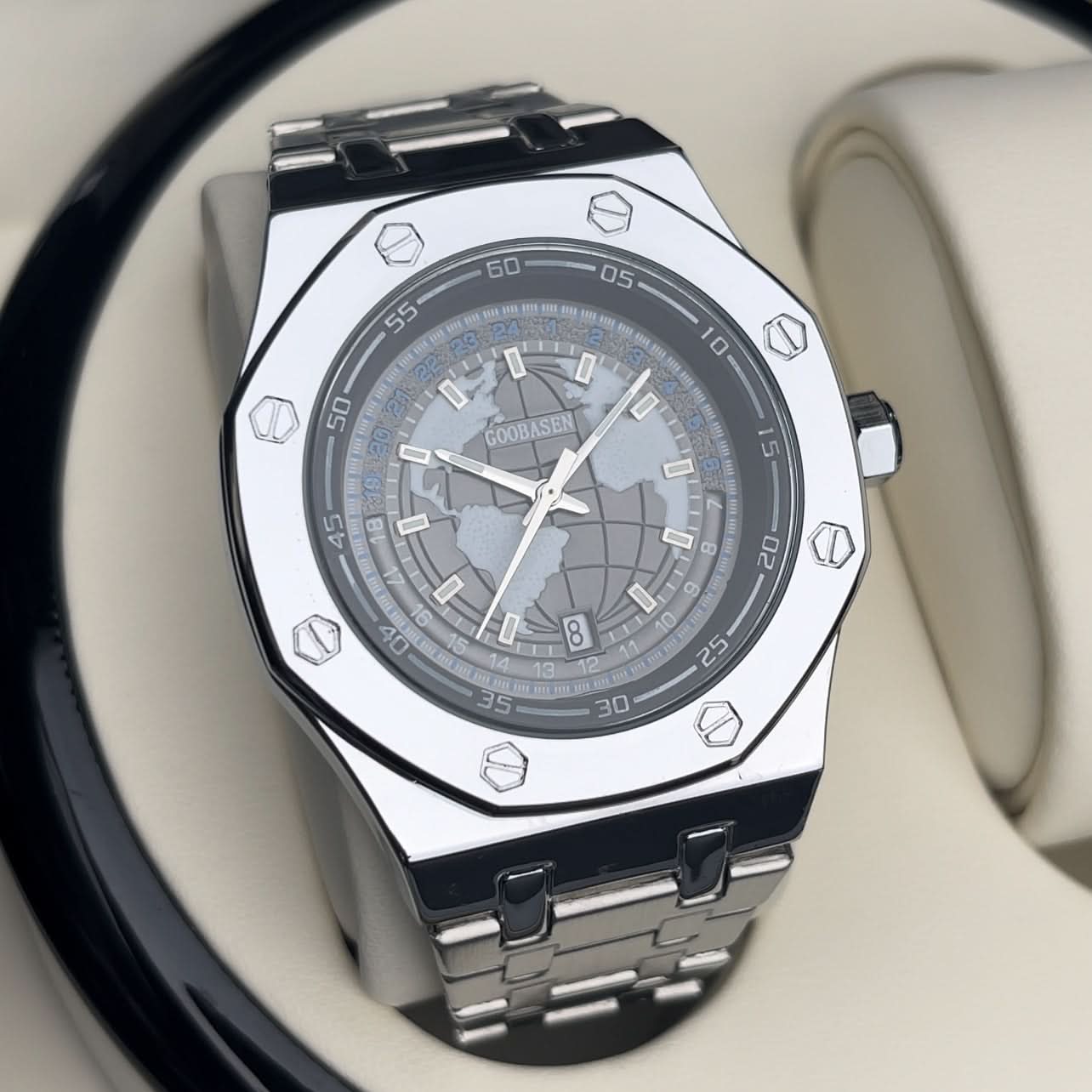 Men’s Luminous Octagon Dial Quartz Watch – Calendar Display