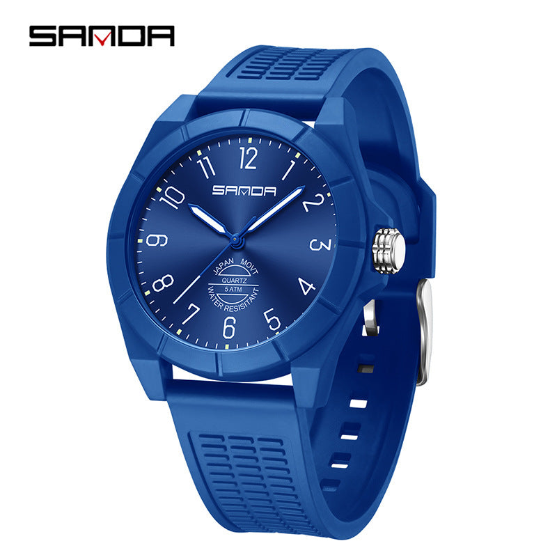 Sanda Luminous Student Quartz Watch – Silent Waterproof Exam Wristwatch for Teens