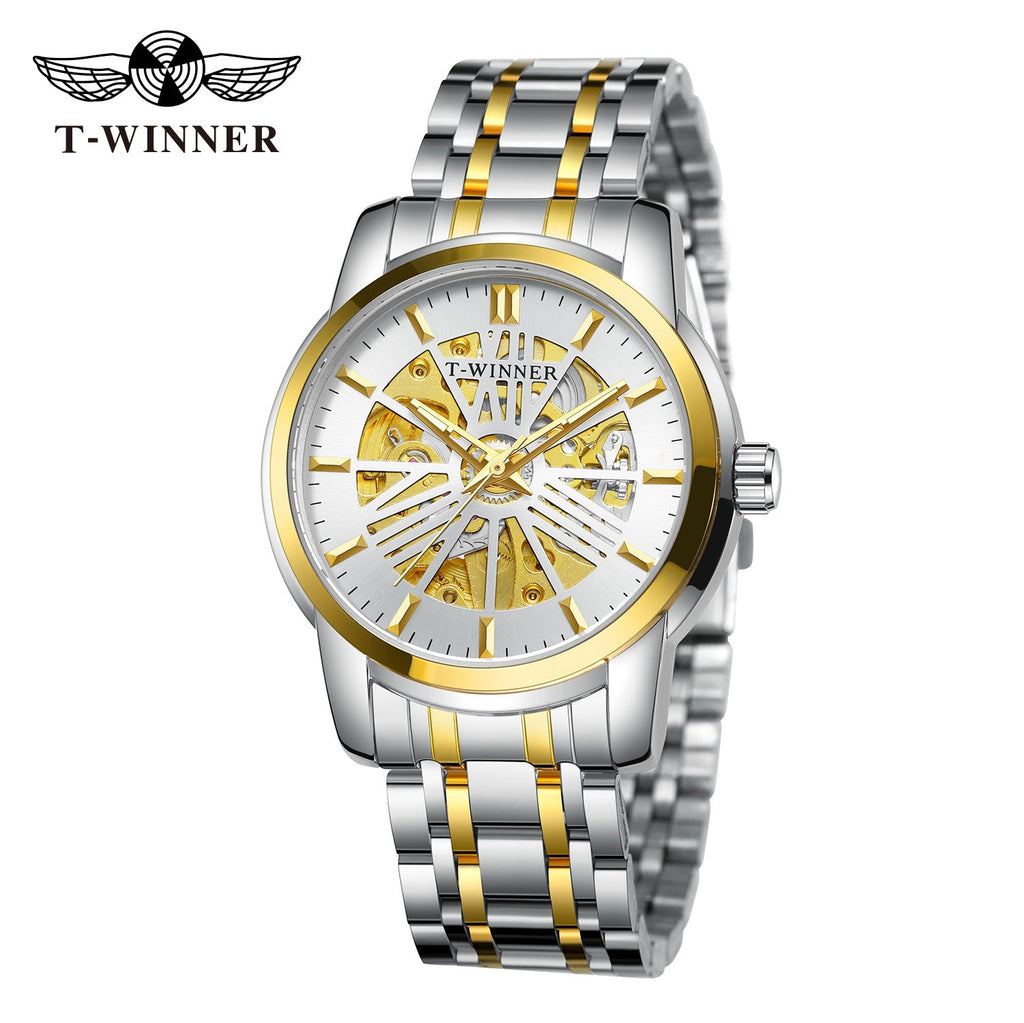 T-Winner Men’s Round Skeleton Automatic Mechanical Watch – 30M Water Resistant