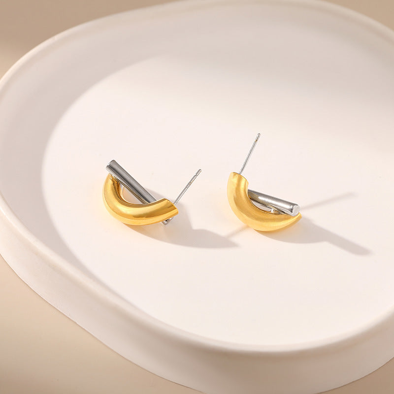 Dual-Tone Crossbar Hoop Earrings – Gold & Silver Modern Minimalist Design