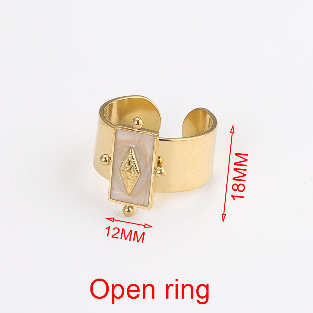 Gold Geometric Stone Ring for Women – Adjustable Retro Titanium Steel Jewelry