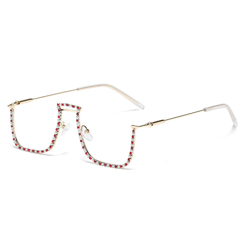 Women’s Rhinestone Decorative Glasses – Half-Frame Trendy Street Style Eyewear