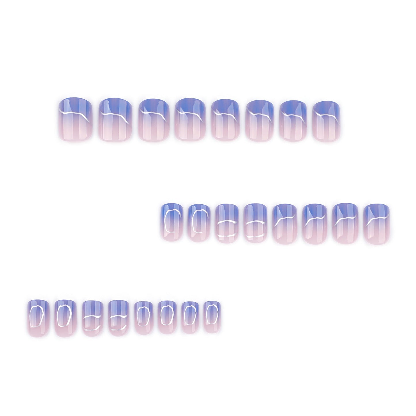Blue Marble Press-On Nails – Short Square Artistic Swirl Design, Glossy Finish