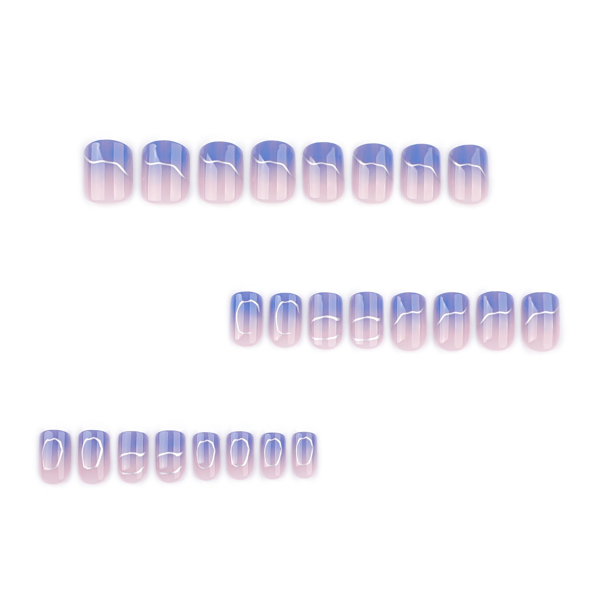 Blue Marble Press-On Nails – Short Square Artistic Swirl Design, Glossy Finish