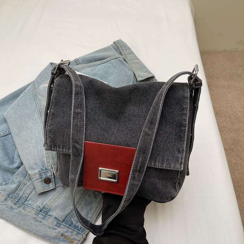 Women's Retro Denim Baguette Bag – Large-Capacity Shoulder & Crossbody Underarm Bag