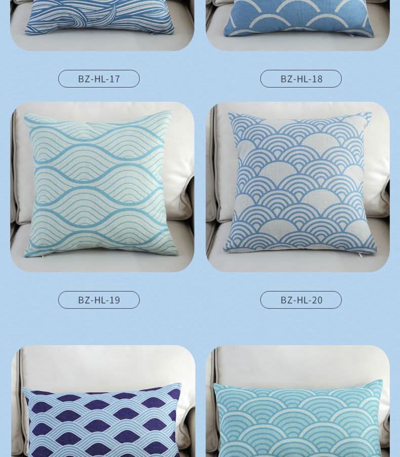1 pc Mediterranean Sofa Cushion – Blue Square Pattern, Jacquard Cotton & Linenow