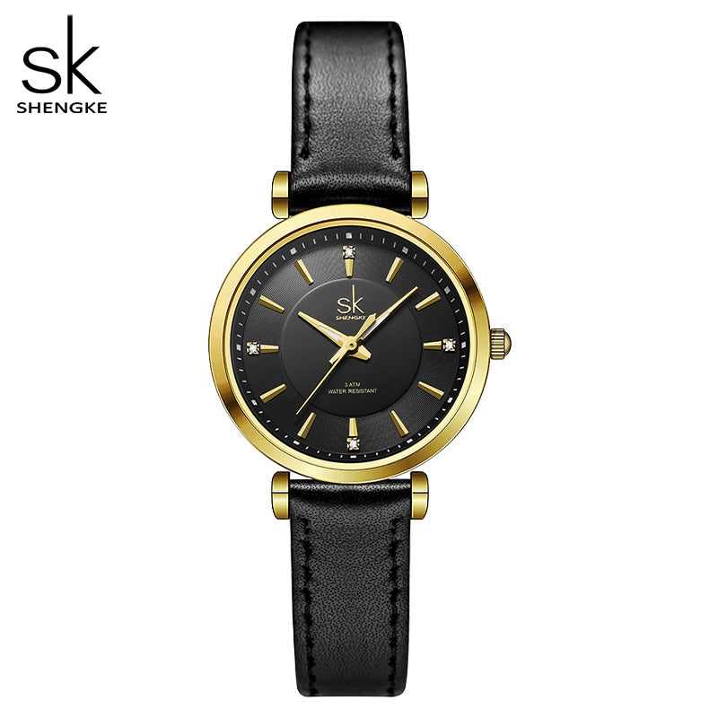 SK Women’s Business Quartz Watch – Diamond Accent, Thin Strap, 30M Waterproof