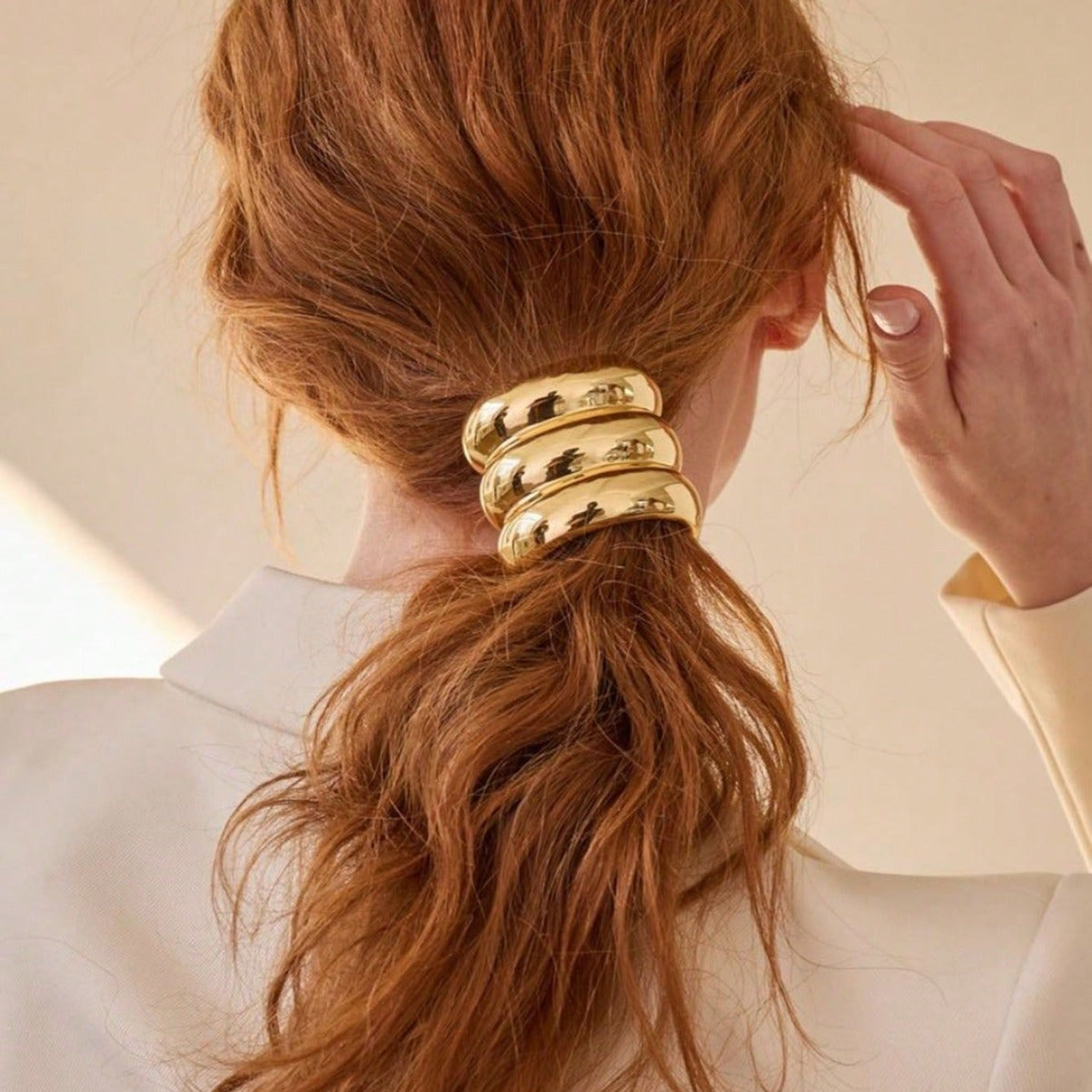 Gold Triple Tube Hair Clip – Modern Minimalist Metal Hair Accessory for Women