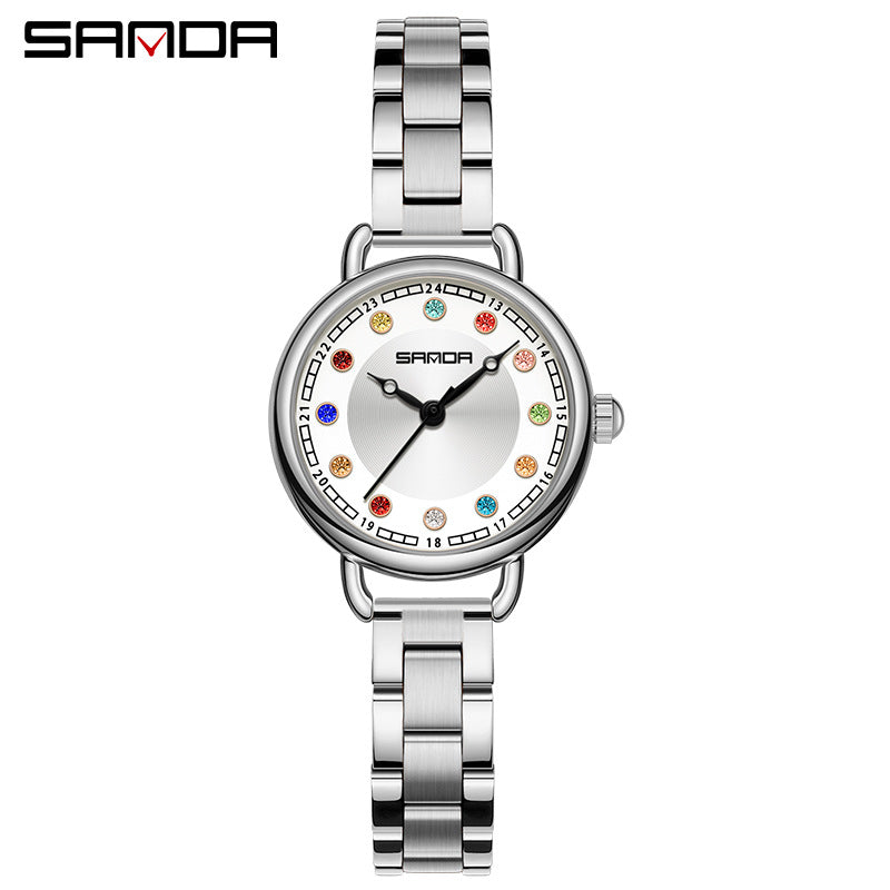 Sanda Women’s Multi-Color Diamond Quartz Watch – Small Dial, Waterproof Casual Watch