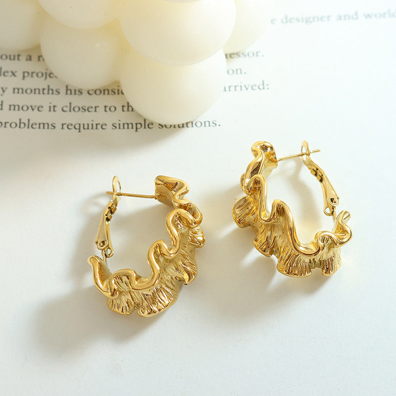 Gold-Plated Geometric Earrings for Women – Titanium Steel, Textured Statement Ear Buckle