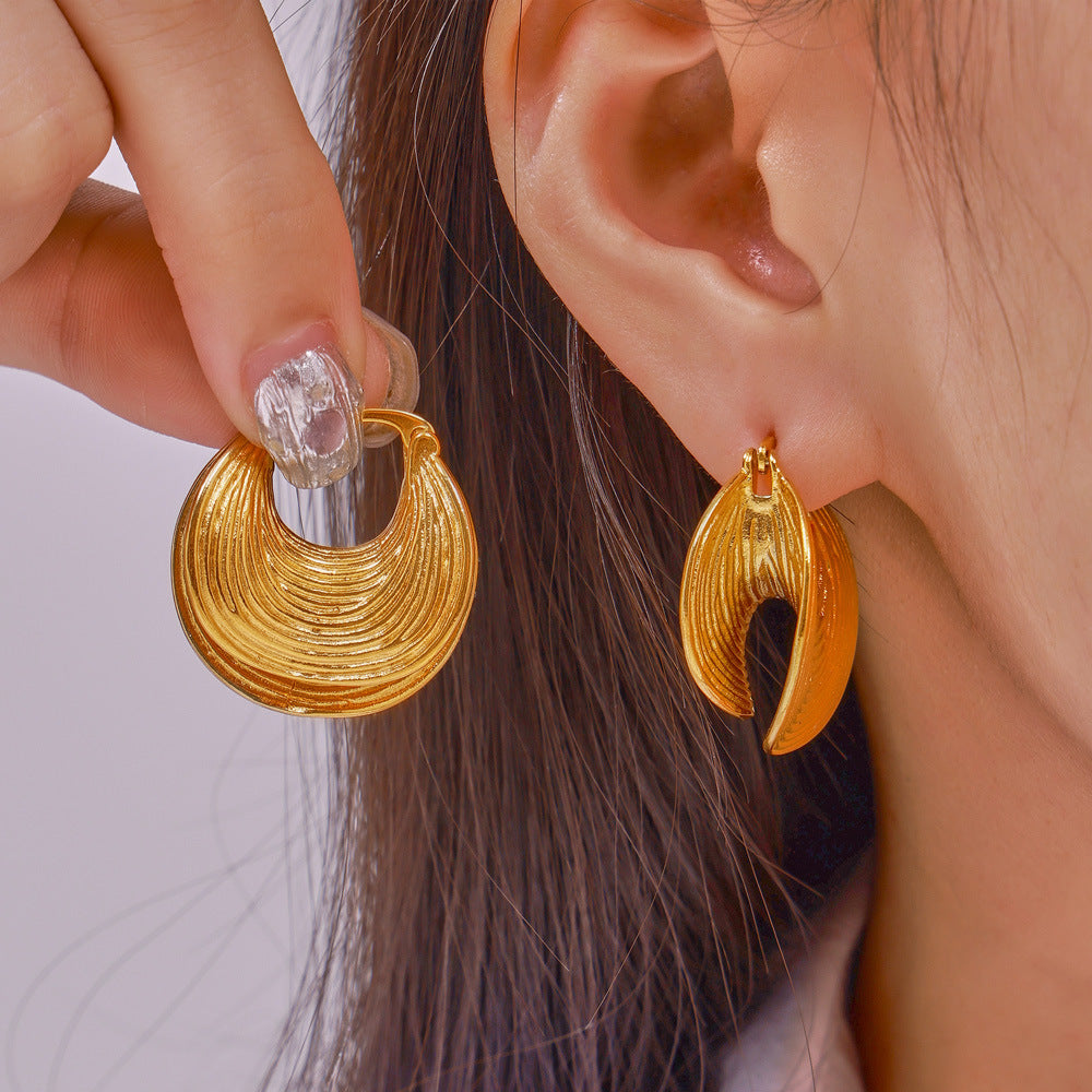 Retro Geometric U-Shaped Earrings for Women – Double Layer Titanium Steel Jewelry