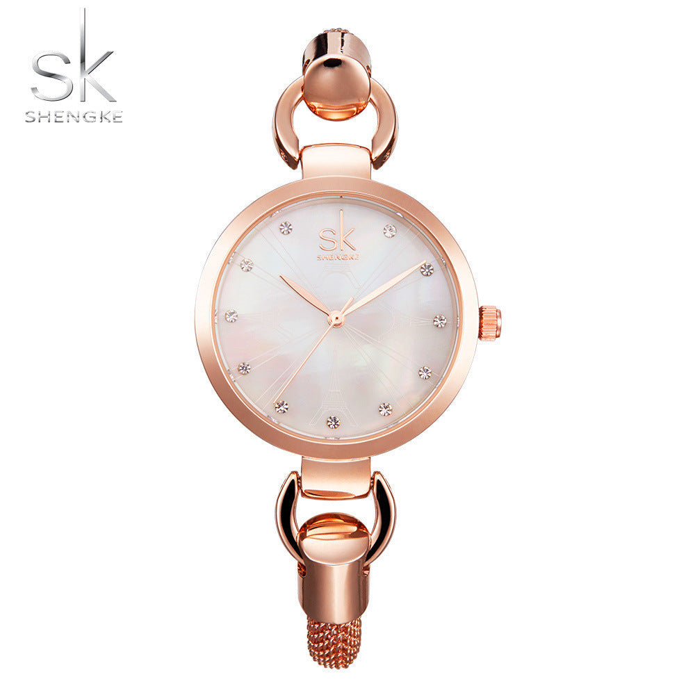 SK Women’s Quartz Bracelet Watch – Round Analog Casual Wristwatch, 30M Waterproof