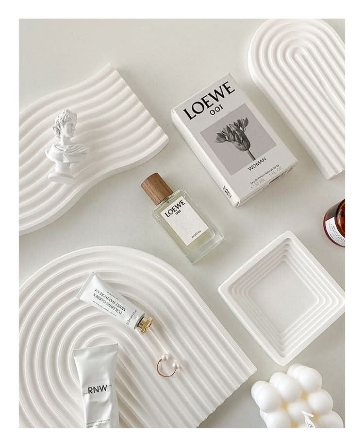 Nordic 3D Plaster Round Tray - Wave Pattern, Photo Props & Decoration