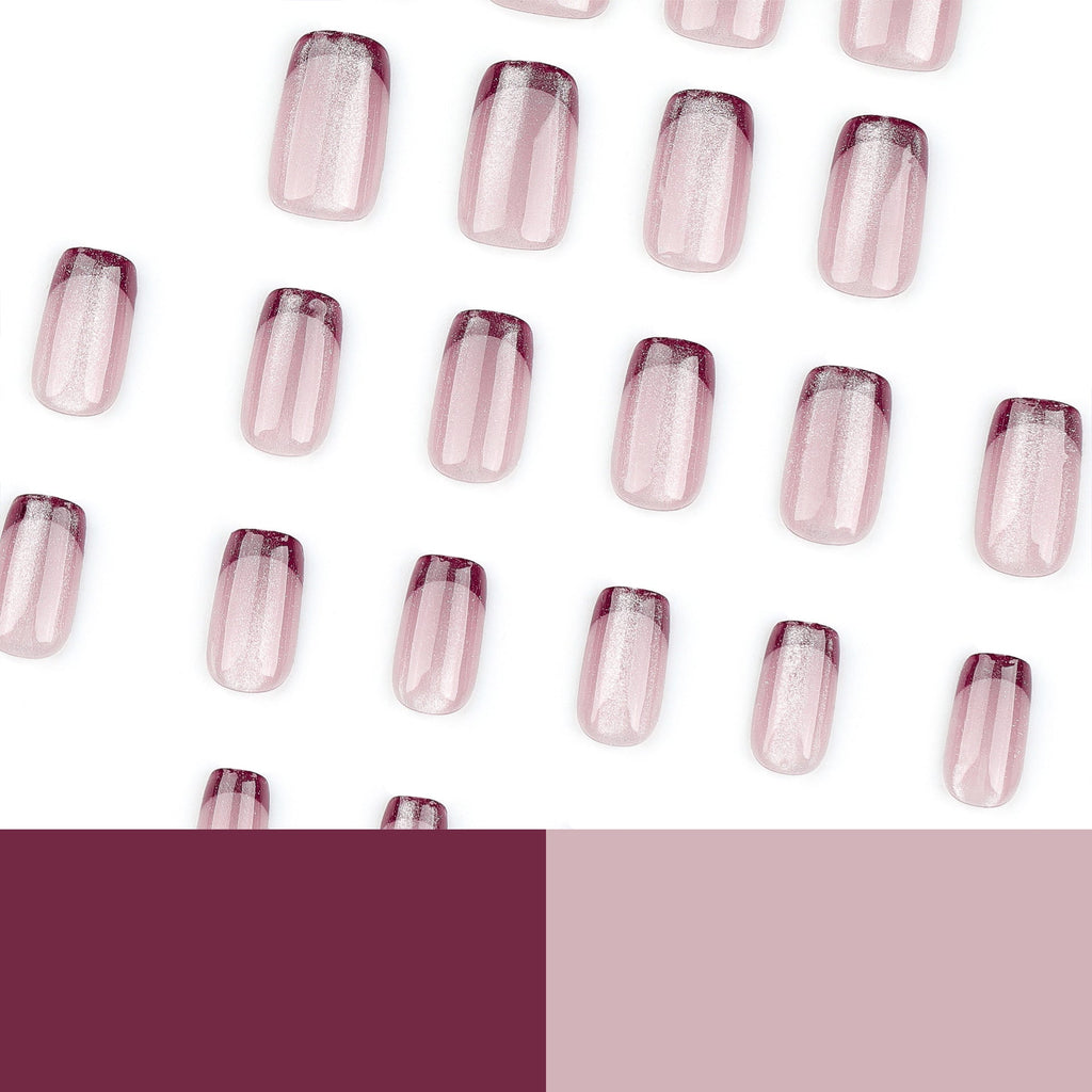 Nude Burgundy French Tip Press-On Nails – Wearable Coffin Acrylic False Nails