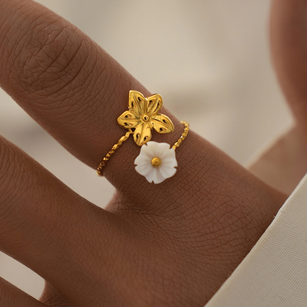 Gold Floral Open Ring – Adjustable Stainless Steel Women’s Luxury Ring