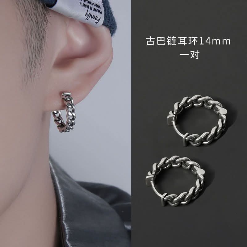 Men’s Minimalist Silver Hoop Earrings – Punk Hip-Hop Fashion