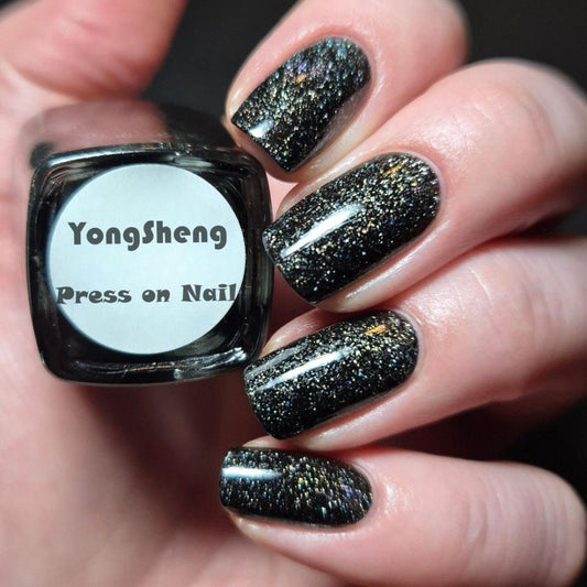 Dreamy Glitter Foil Press-On Nails – Durable Acrylic False Nails, Medium Square Shape