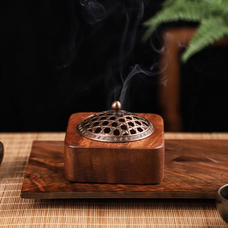 Incense Burner - Square Wooden Box with Hollow Design