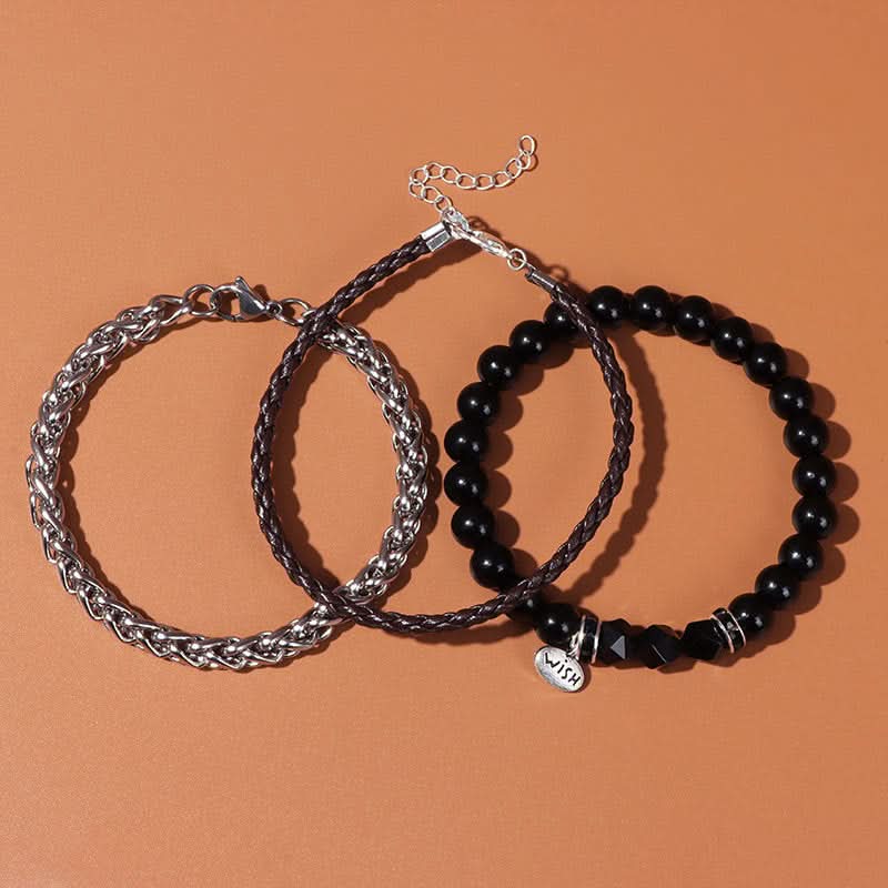 Men’s Retro 3-Piece Bracelet Set – Stylish Layered Design