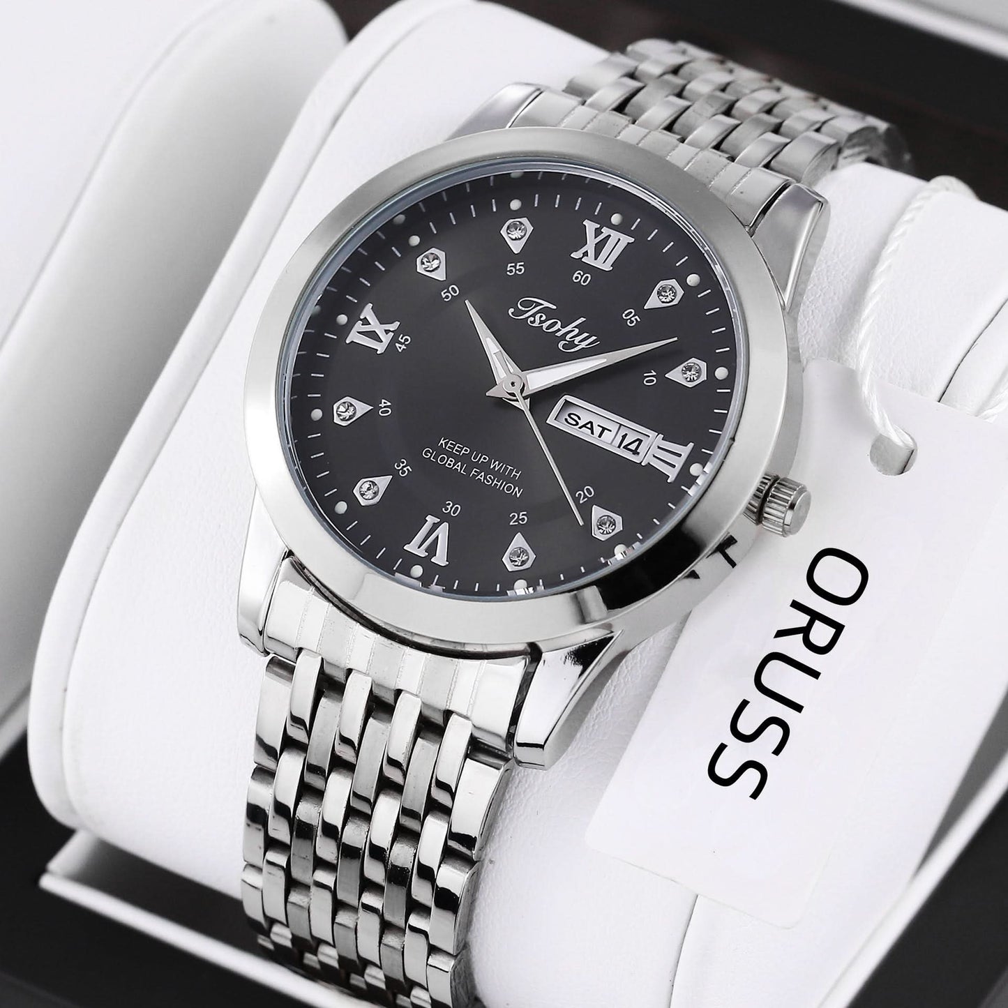 Men's Business Style Quartz Watch – Calendar & Week Display, Alloy Strap
