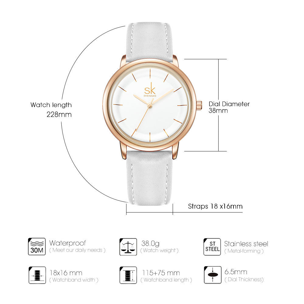 SK Women’s Quartz Watch – Casual Waterproof Fashion Wristwatch with 38mm Round Dial