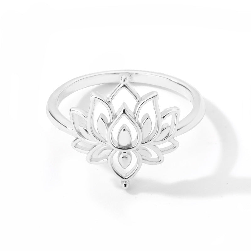 Lotus Flower Ring for Women – Gold & Silver Hollow Brass Band Jewelry