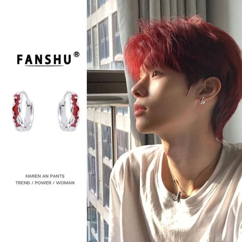 Red Inlay Alloy Earrings for Unisex Fashion