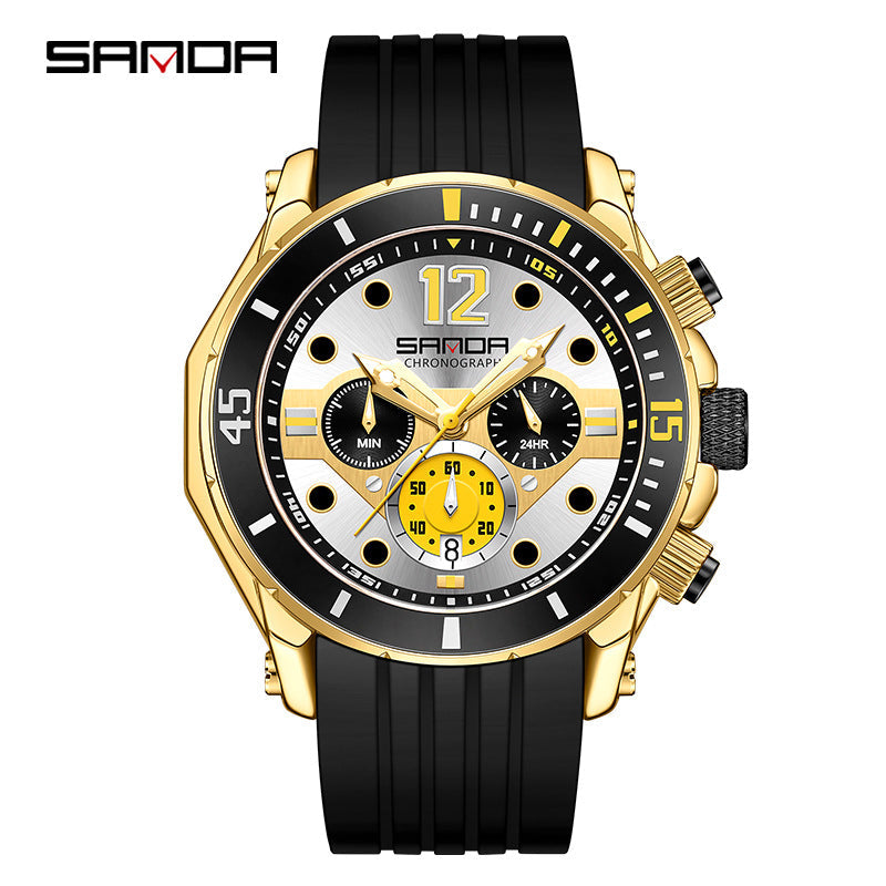 SANDA Luminous Men’s Quartz Watch – Silicone Strap with Calendar, 30M Waterproof