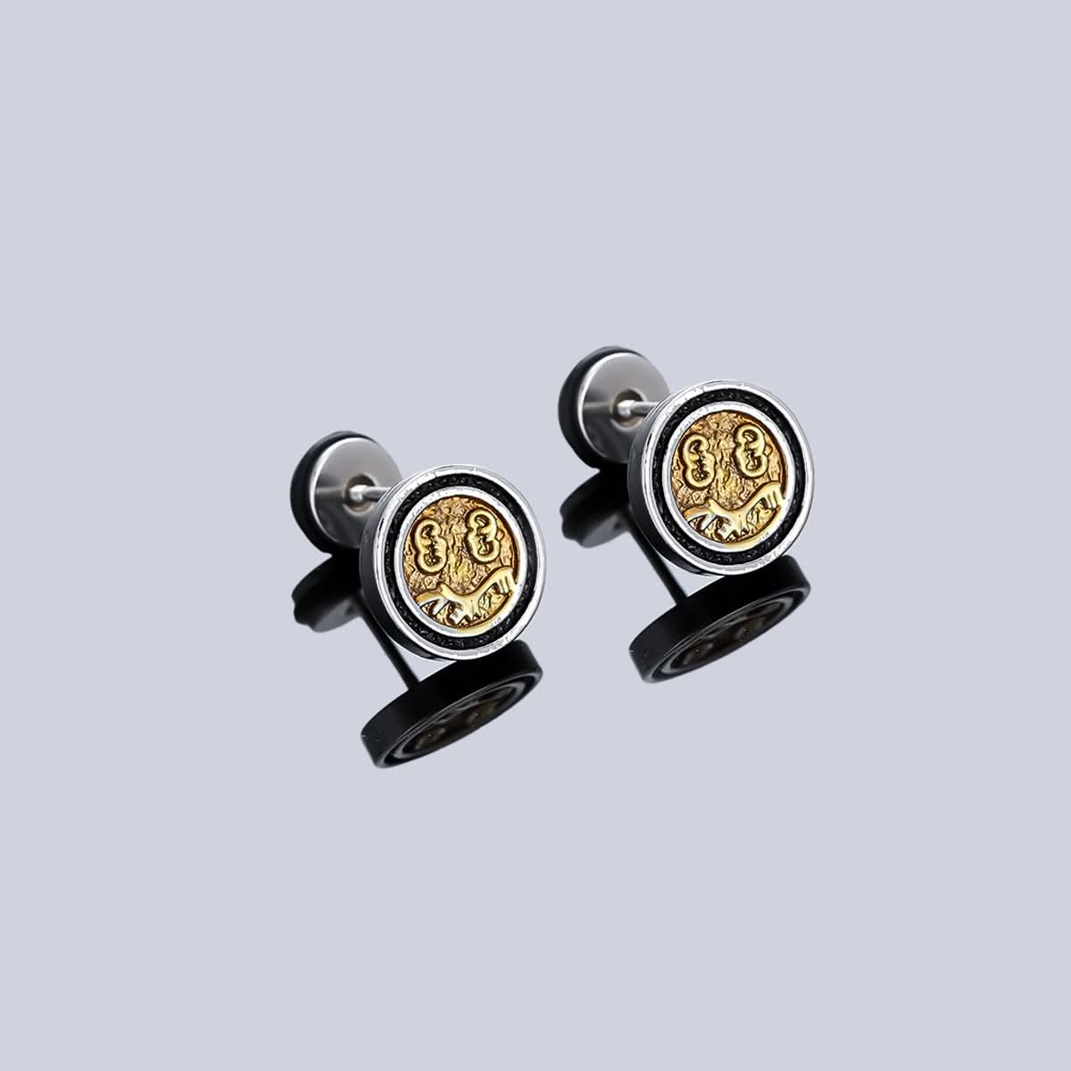 Men’s Vintage Coin Stud Earrings – Gold-Tone Embossed Design