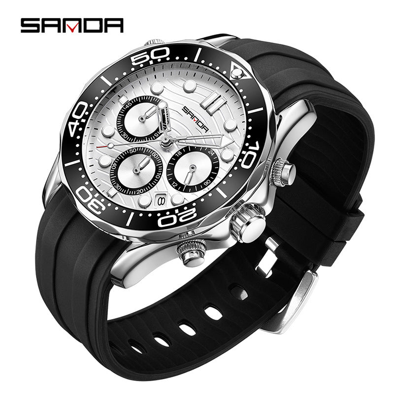 SANDA Men’s Silicone Quartz Watch – Business Analog Wristwatch with Luminous Hands