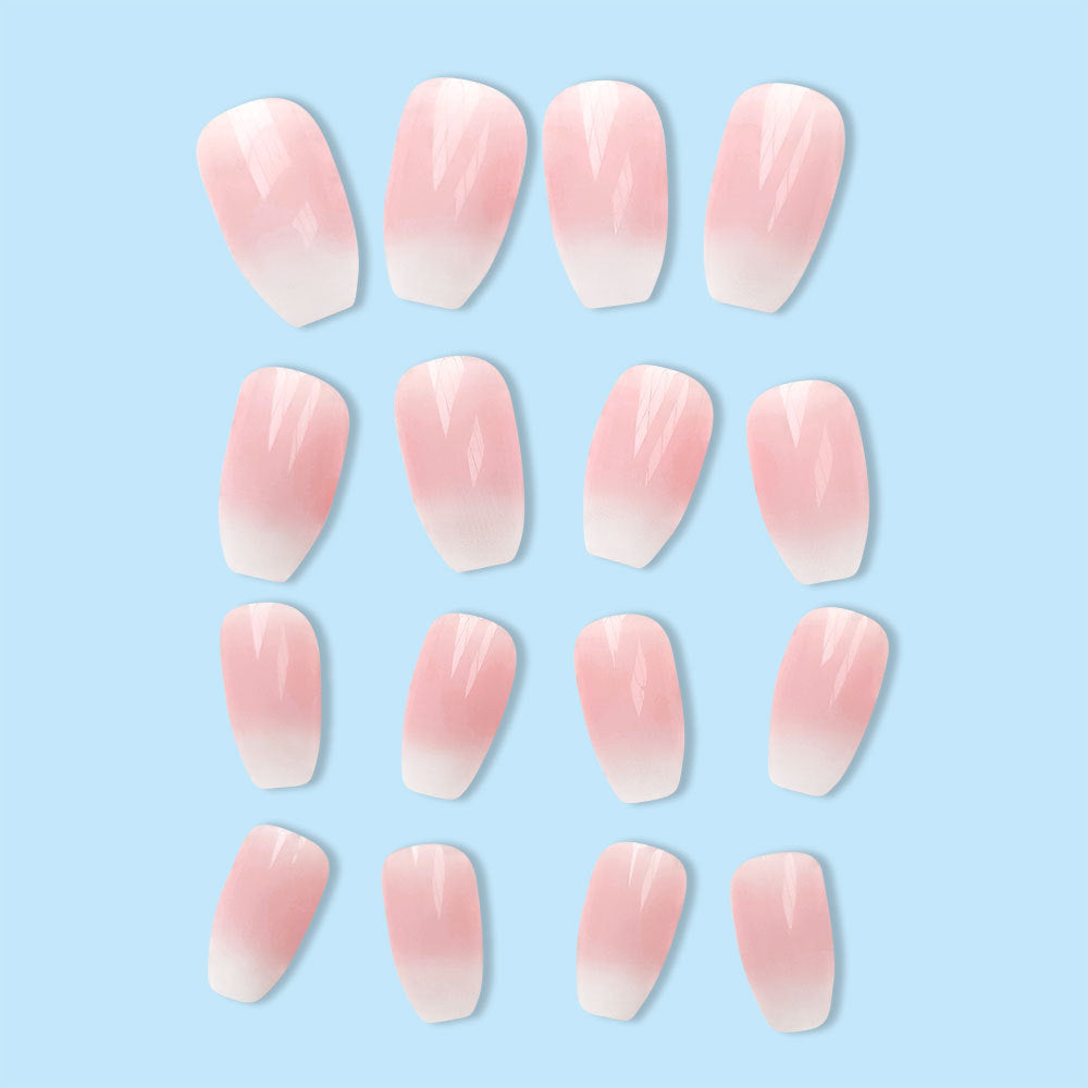 Ice Transparent Ombre Press-On Nails – Medium Square Soft Pink Acrylic Nail Set