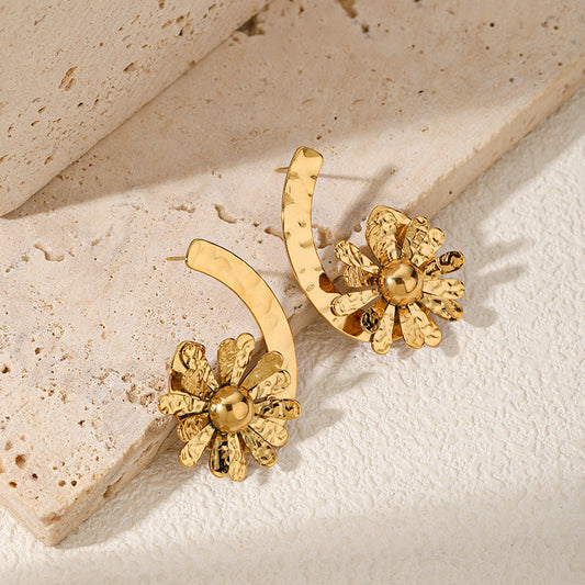 Gold Sunflower Earrings – Stainless Steel Statement Jewelry for Women