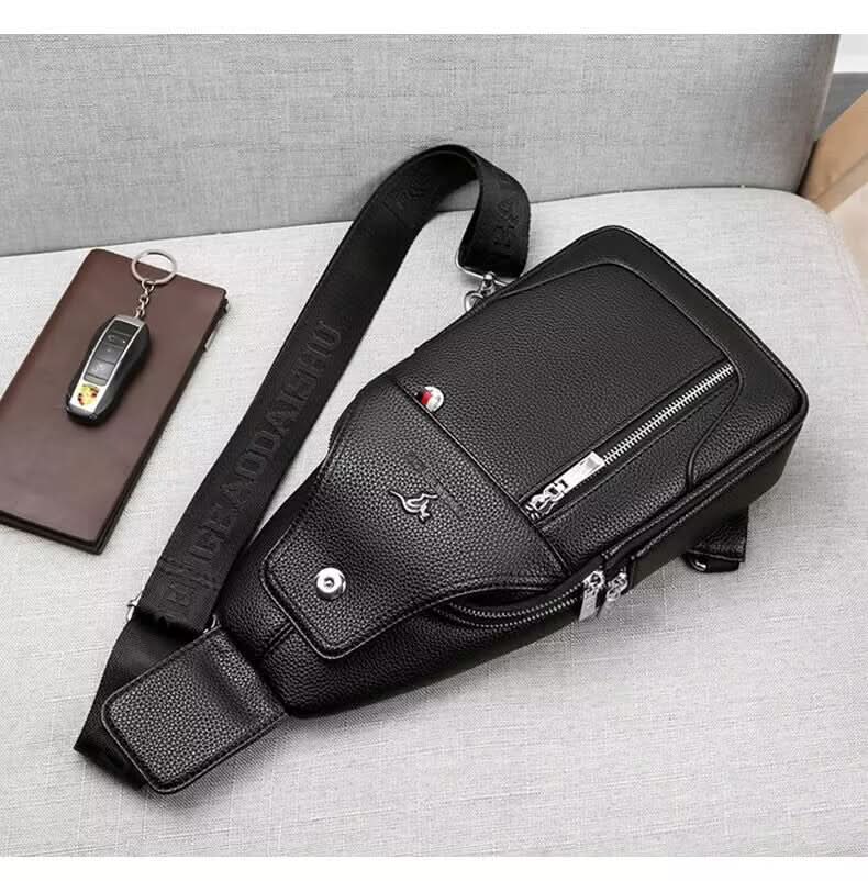 Men’s Waterproof PU Crossbody Chest Bag – Solid Color, Urban Casual Style