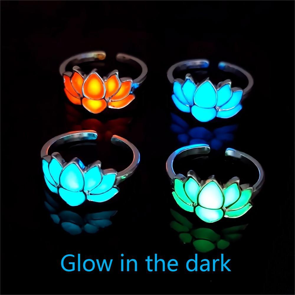 Unisex Luminous Lotus Flower Ring – Zinc Alloy Yoga Energy Ring | Glow-in-the-Dark Jewelry