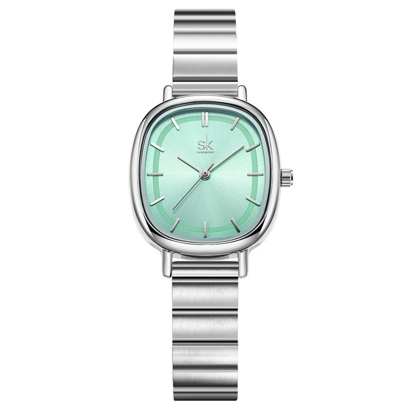 SK Women’s Quartz Watch – Oval Dial, Stainless Steel Strap, 30M Waterproof Wristwatch