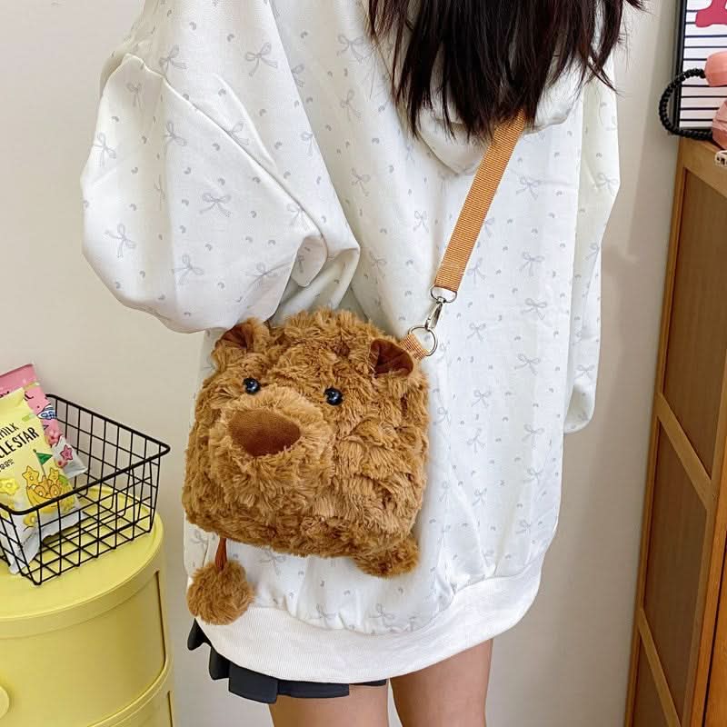 Cute Plush Bear Shoulder Bag – Multi-Function Backpack & Toy Doll Bag