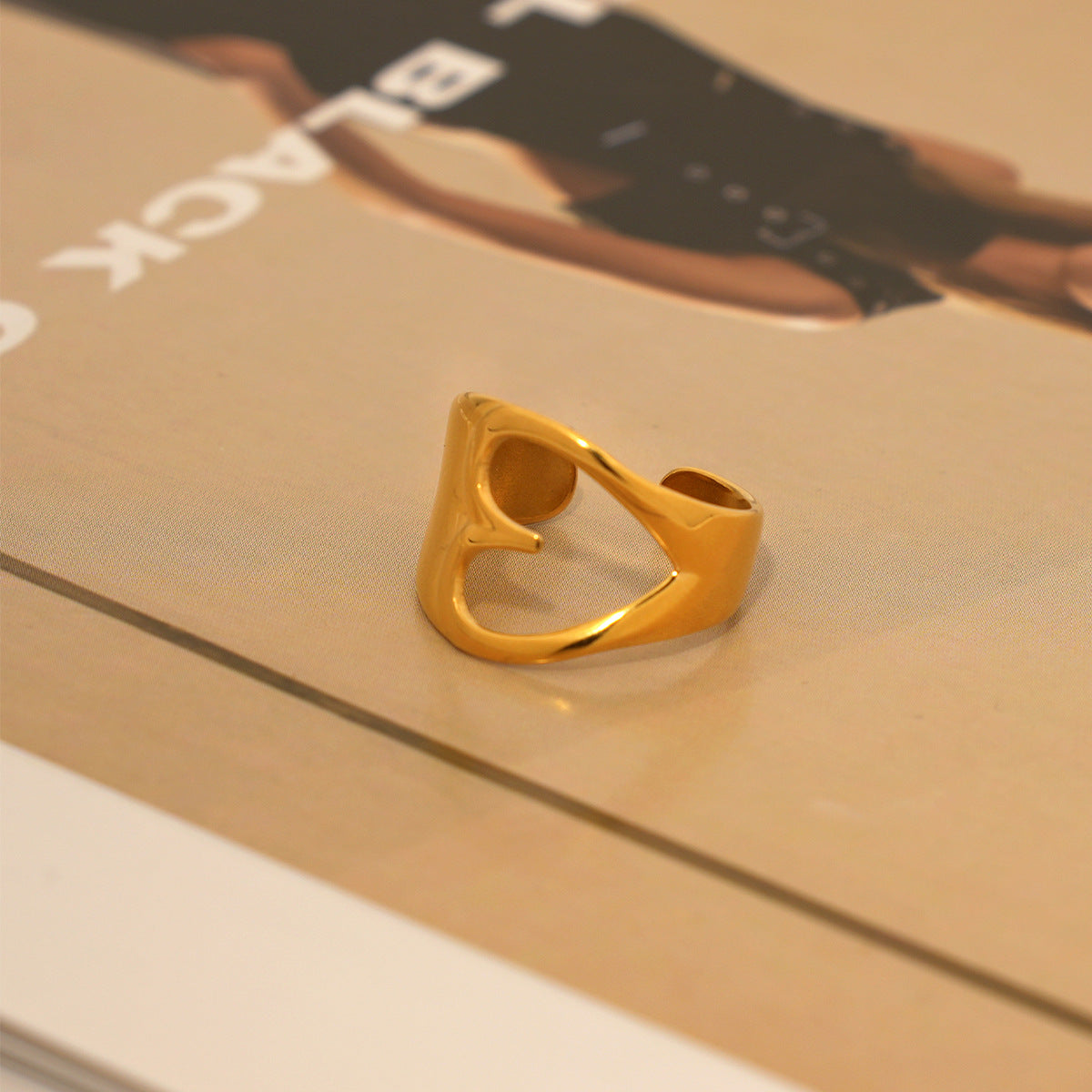 Gold Heart Open Ring – Adjustable Stainless Steel Love Ring for Women