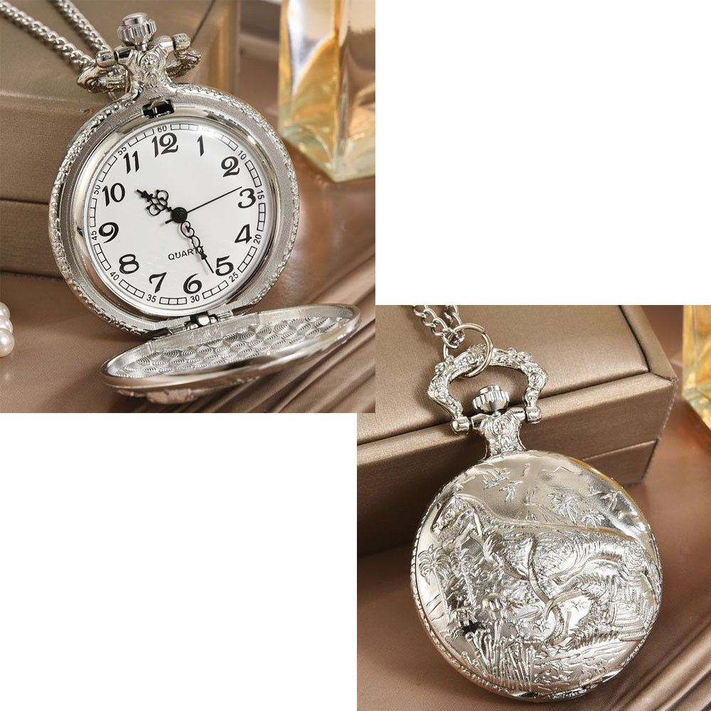 Vintage Silver Pocket Watch Necklace – Classic Quartz Pendant Timepiece