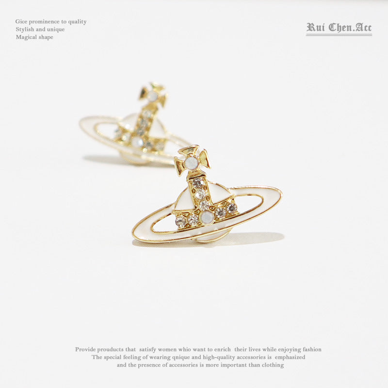 Saturn Constellation Earrings – Gold Alloy Clip-On Jewelry