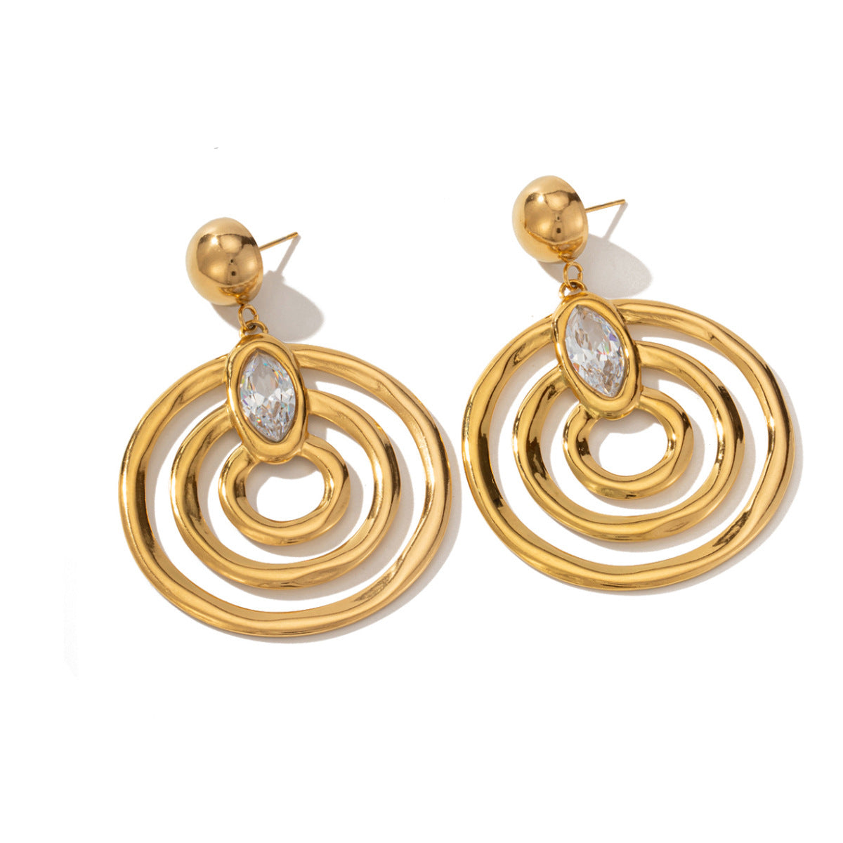 Gold Circle Zircon Earrings – Titanium Steel Geometric Statement Jewelry for Women