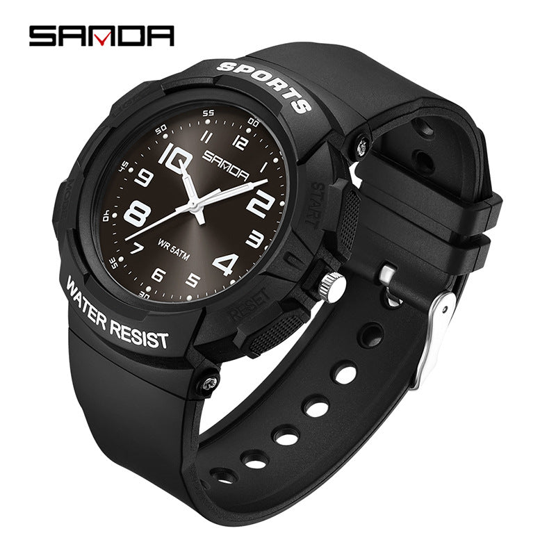 Sanda Luminous Quartz Watch – Waterproof Student Wristwatch with 24-Hour Display