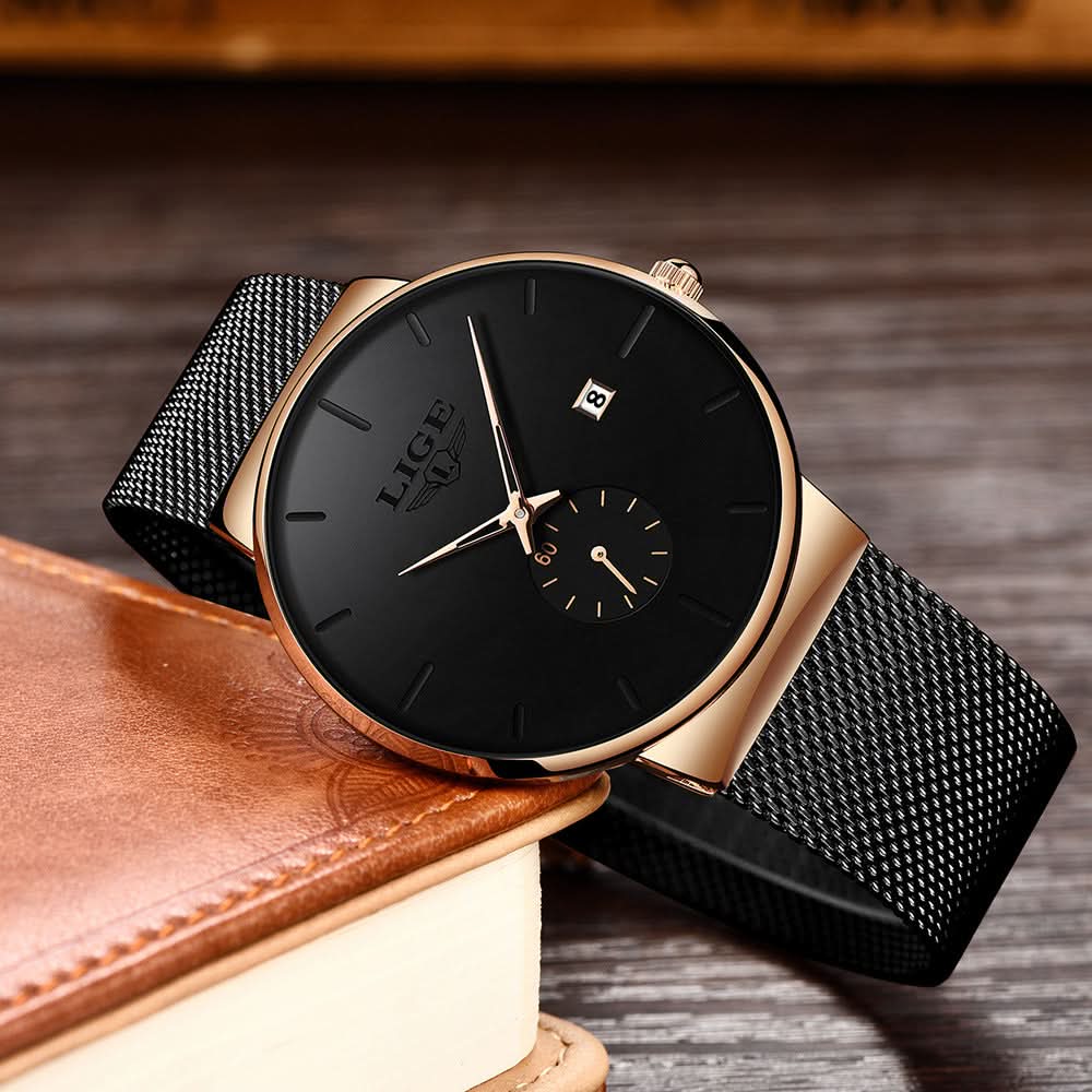 Men’s Sports Quartz Watch – Mesh Stainless Steel Strap, Round Dial Watch