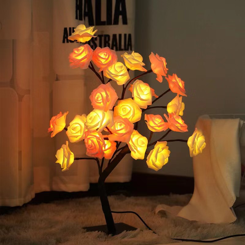 USB LED Rose Tree Lamp – 20-Bead Romantic Light for Home Decor, Tabletop Accent