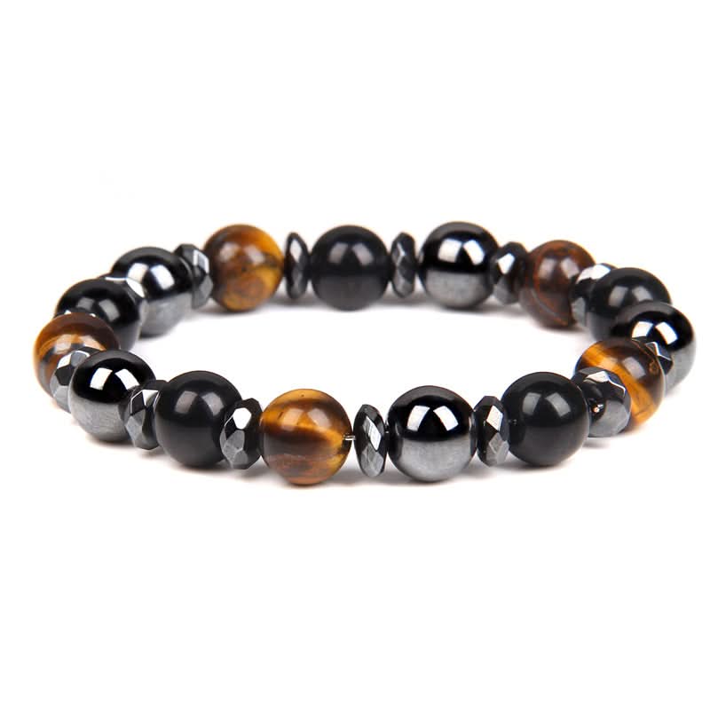 Men’s Tiger Eye & Black Agate Bracelet – Natural Stone Beaded Bracelet
