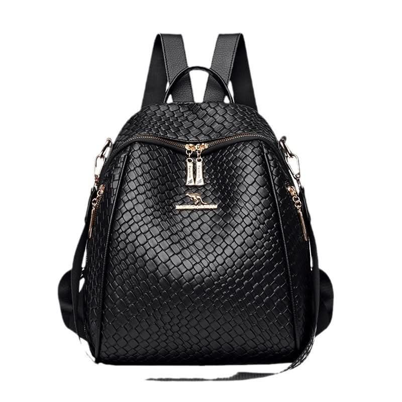Women's Large-Capacity PU Leather Backpack – Travel Bag With Woven Pattern
